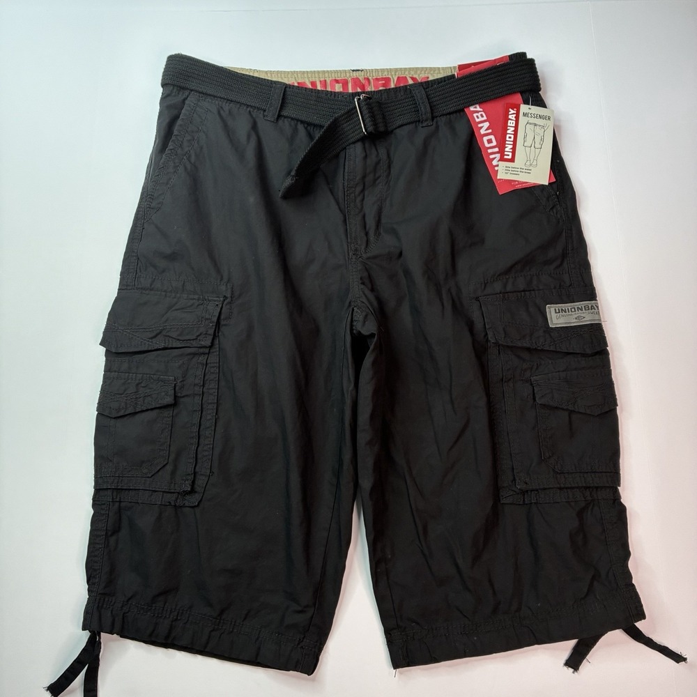 Unionbay Men's Cordova Messenger Cargo Shorts Size 32 Black 15" Inseam Cotton